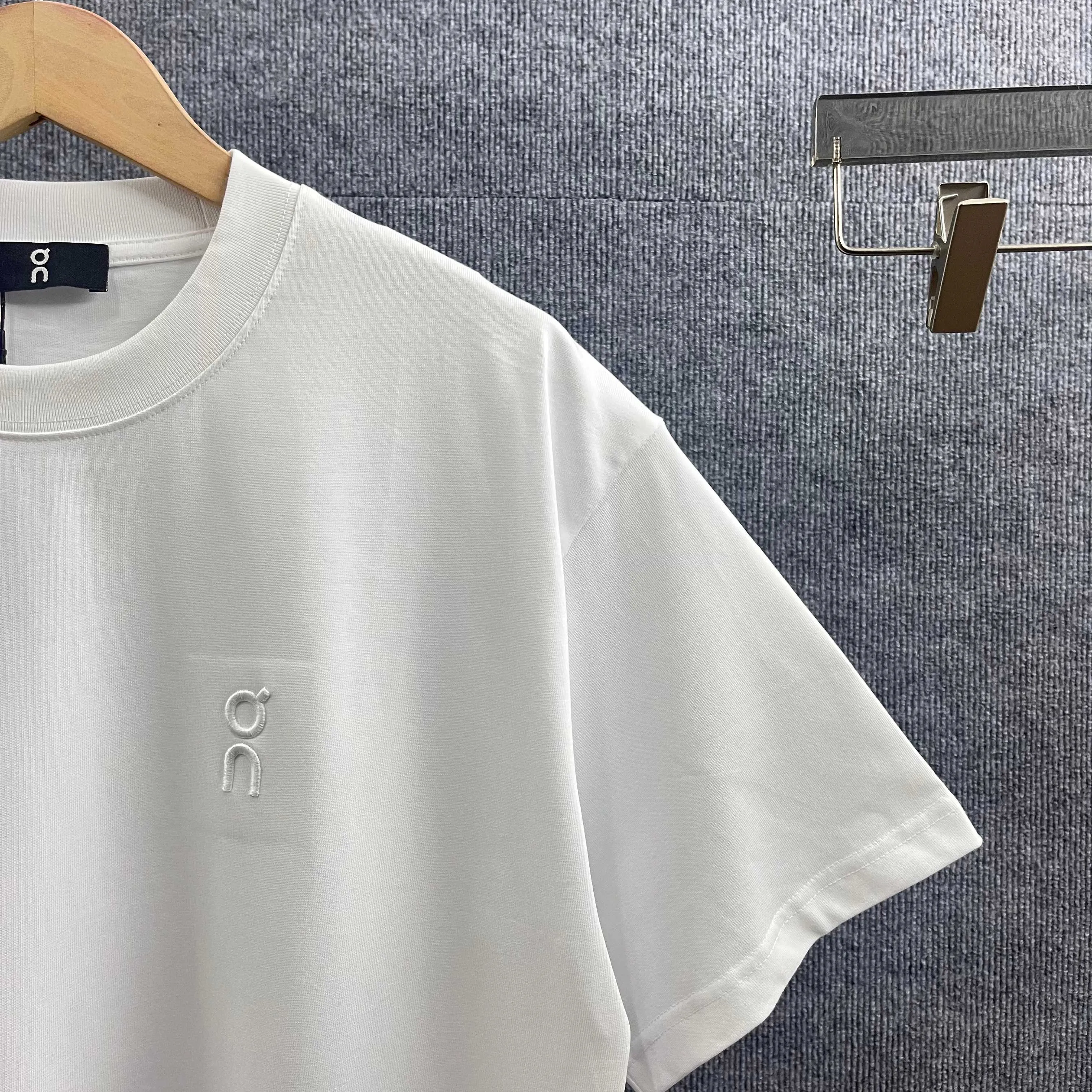 On running Series 2026 Spring and Summer New Arrival Classic simple letter totem embroidery process logo double yarn custom plain cotton fabric short-sleeved T-shirt men and women Same Style Color: Black White Wine Red Gray Apricot Size: S (90-130 pounds) M (120-150 pounds) L (140-165 pounds) XL (160-180 pounds) XXL (180 kilograms)
